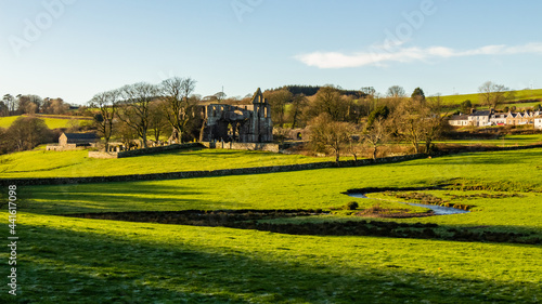 Landscape view over Dundrennan and the ruins of Dundrennan Abbey