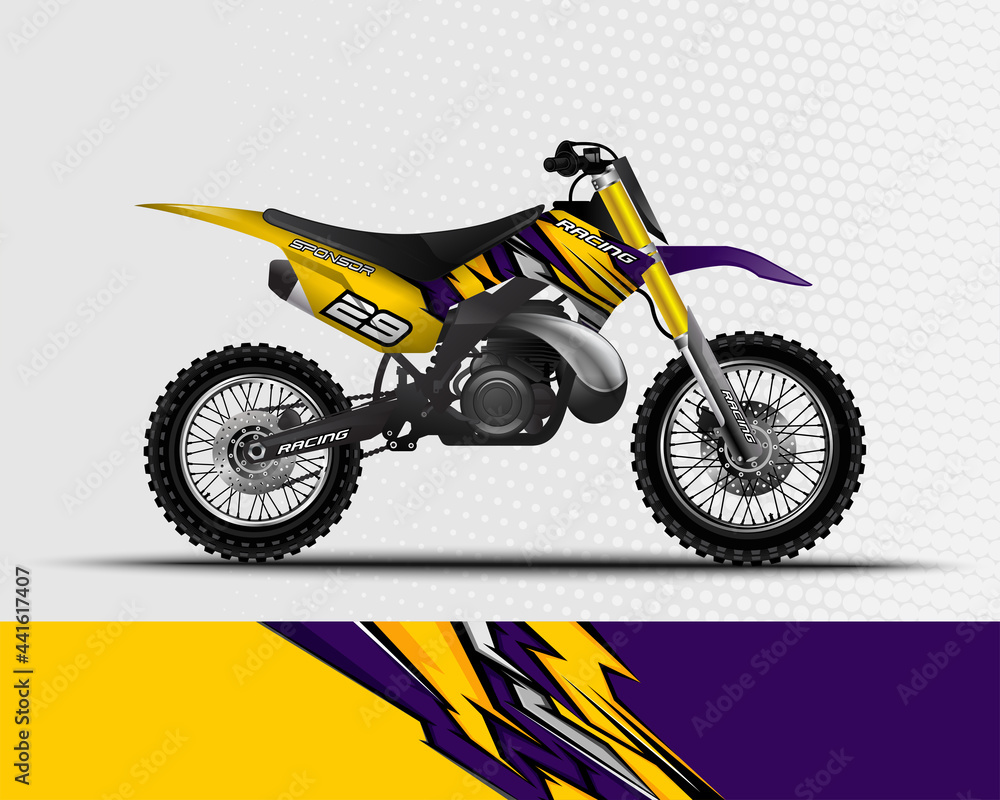Motocross motorcycle wrap decal and vinyl sticker design with abstract background. Motocross motorcycle wrap decal and vinyl sticker design with abstract background.
