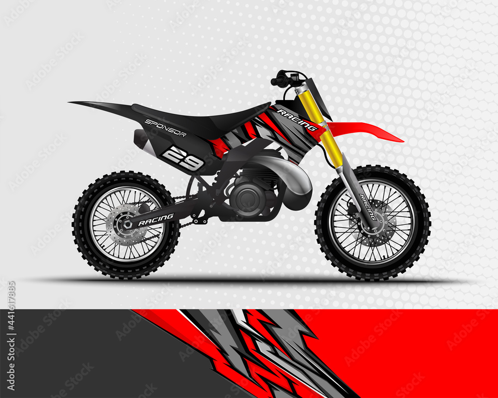 Motocross motorcycle wrap decal and vinyl sticker design with abstract background. Motocross motorcycle wrap decal and vinyl sticker design with abstract background.
