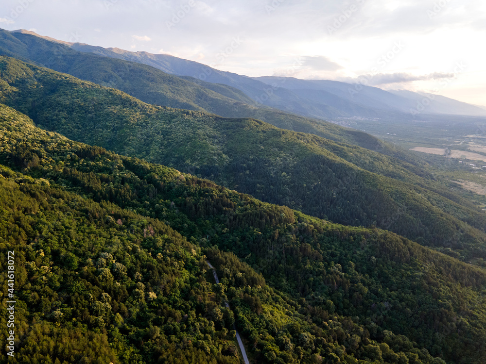 Aerial Sunset view of Belasitsa Mountain, Bulgaria