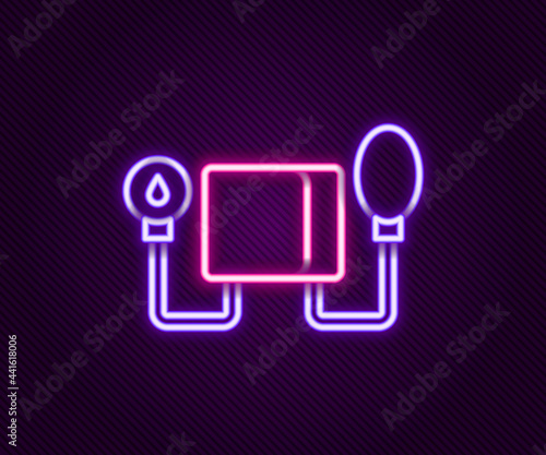 Glowing neon line Blood pressure icon isolated on black background. Colorful outline concept. Vector