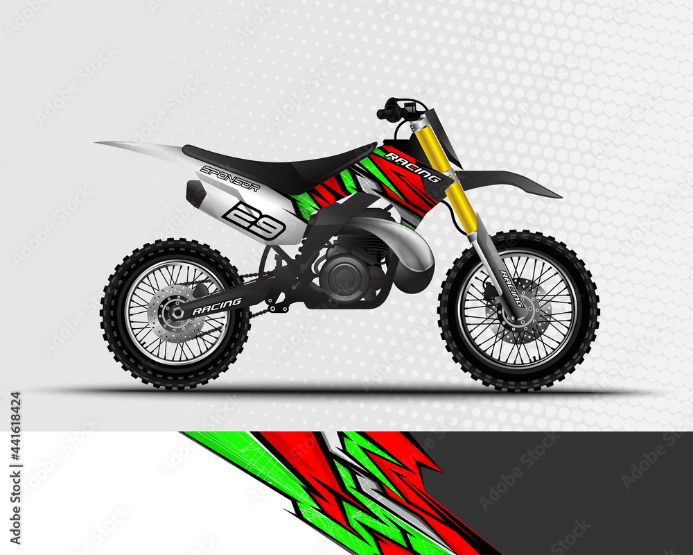 Motocross motorcycle wrap decal and vinyl sticker design with abstract background. Motocross motorcycle wrap decal and vinyl sticker design with abstract background.