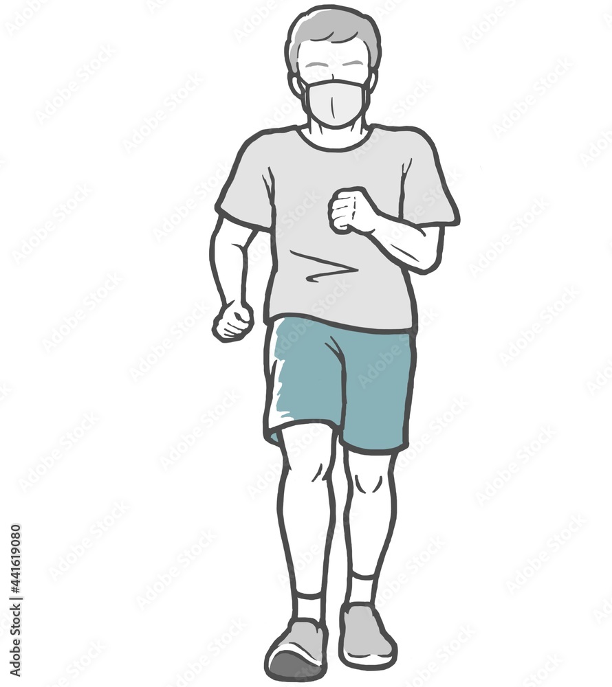 マスク　散歩　ジョギング　男性　中年男性