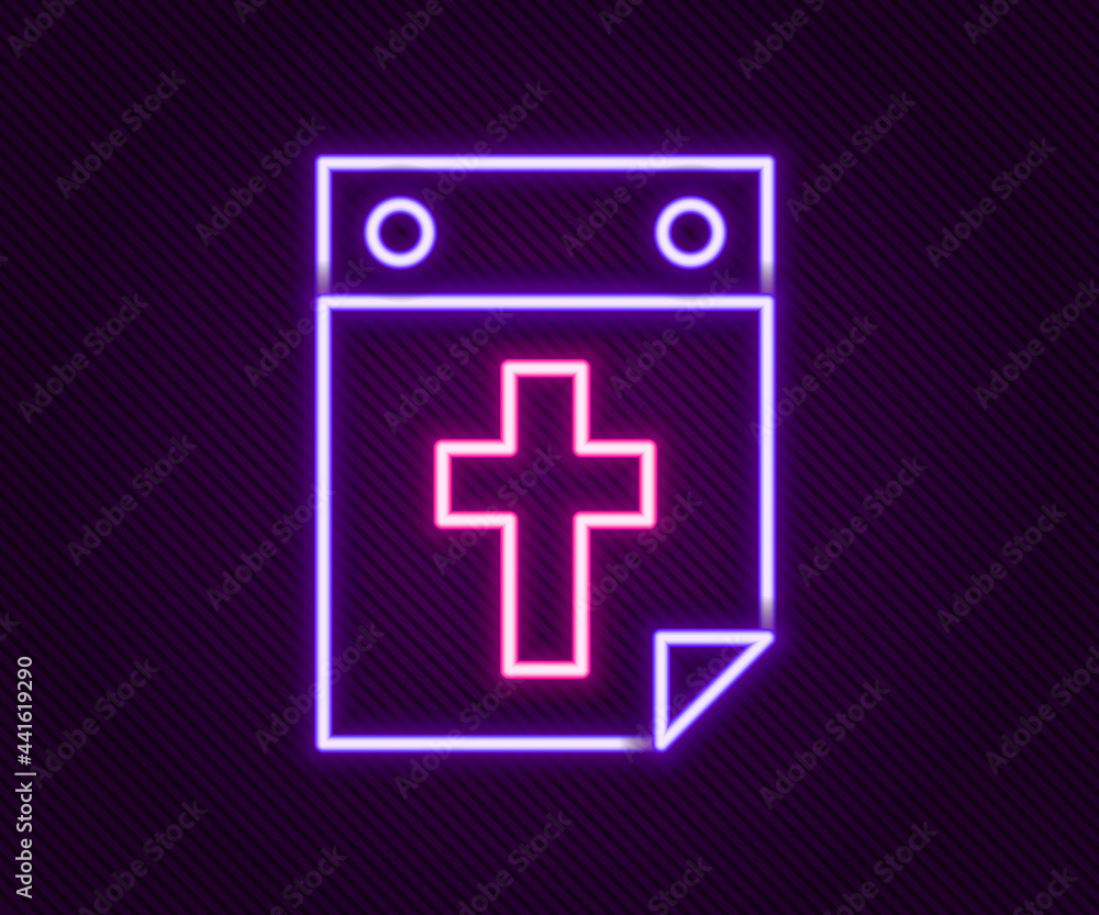 Obraz premium Glowing neon line Calendar death icon isolated on black background. Colorful outline concept. Vector
