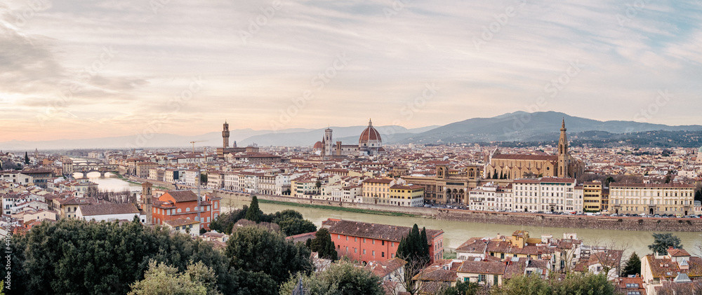 Florence panoramic aerial view at sunset