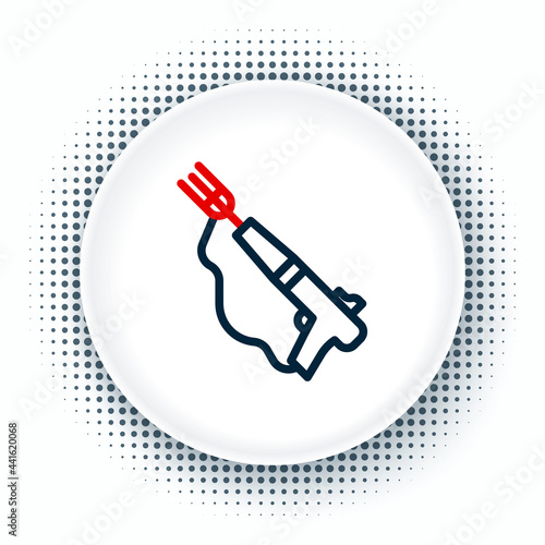Line Fishing harpoon icon isolated on white background. Fishery manufacturers for catching fish under water. Diving underwater equipment. Colorful outline concept. Vector