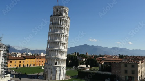 Aerial footage drone view of Pisa Tower in Italy// no video editing