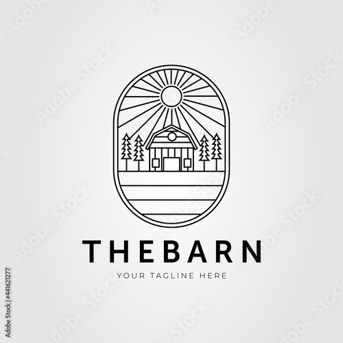 farm barn and cottage outline logo vector illustration design