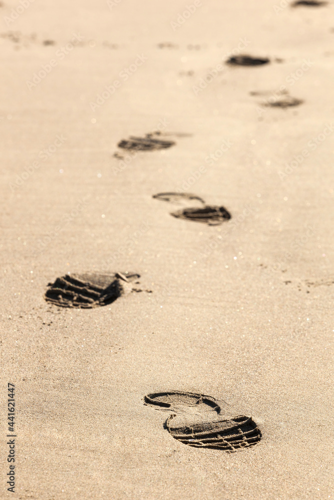 Obraz premium Closeup of footprints in the sand on the beach