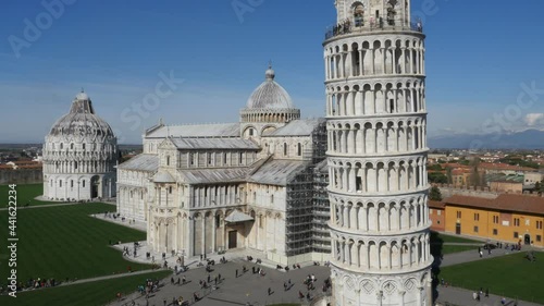 Aerial footage drone view of Pisa Tower in Italy// no video editing