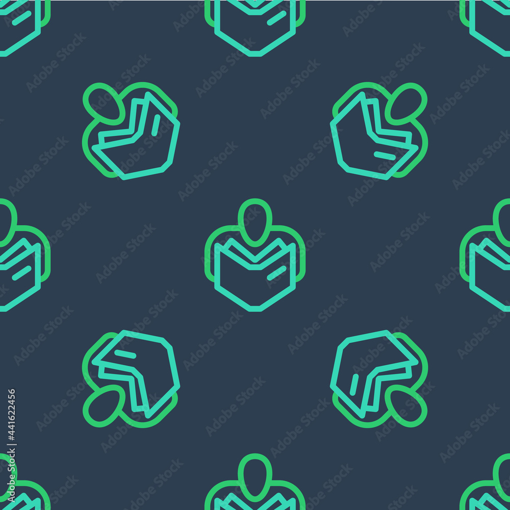 Line Man reading book icon isolated seamless pattern on blue background. Vector Line Man reading book icon isolated seamless pattern on blue background. Vector