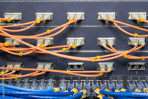 The network cables to connect the port of a switch to connect internet network, concept Communication technology