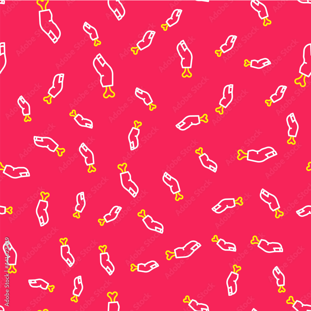 Line Scary horrible zombie finger icon isolated seamless pattern on red background. Happy Halloween party. Vector