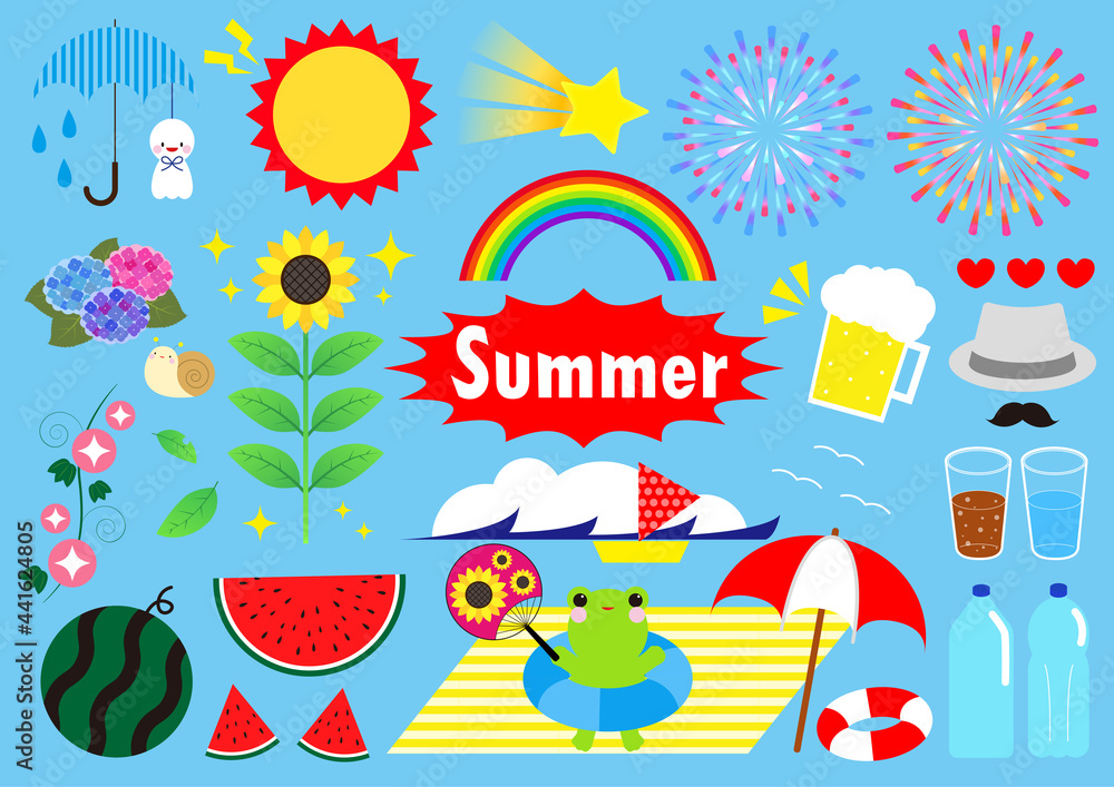 Summer cute simple illustration set