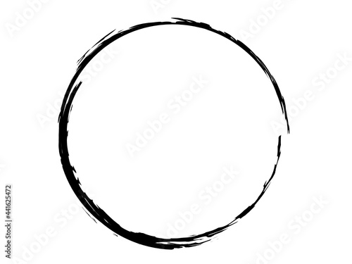 Grunge circle made of black ink.Grunge oval shape made of black paint.Thin circle made using art brush.