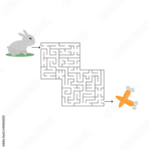 Labirint with rabbit and carrot for kids game activities vector illustration.