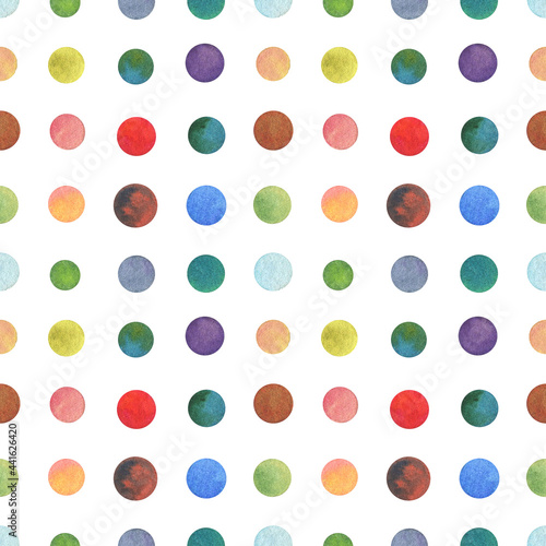 Seamless pattern with watercolor circles. Backgrounds and wallpapers for invitations, cards, fabrics, packaging, textiles, posters. 