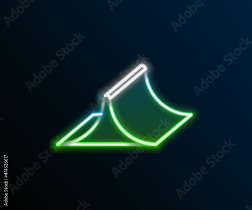 Glowing neon line Skate park icon isolated on black background. Set of ramp, roller, stairs for a skatepark. Extreme sport. Colorful outline concept. Vector
