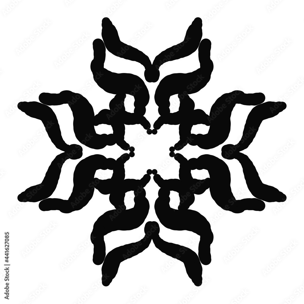 the black and white pattern is similar to the silhouette of an owl, the abstraction is a symmetrical flower the black and white pattern is similar to the silhouette of an owl, the abstraction is a symmetrical flower