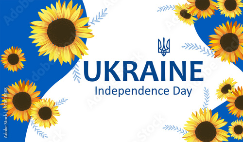 Anniversary banner Independence Day of Ukraine with sunflowers. Holiday in Ukraine 24th of august, vector illustration for poster photo