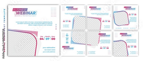 Set of Social media post template. Webinar invitation banner with feminine design.