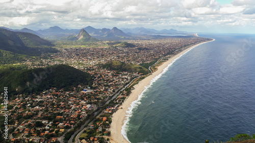 Panoramic view of the coastal city of Marica, Rio de Janeiro, Brazil, facing the Atlantic Ocean. Brazilian coast and sea. from the lookout on the elephant rock, or pedra do elefante photo