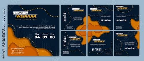 Set of Social media post template. Webinar invitation banner with dark blue and yellow paper cut design.