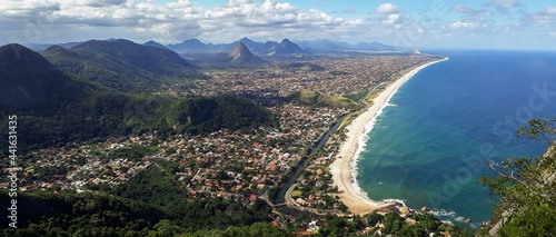 Panoramic view of the coastal city of Marica, Rio de Janeiro, Brazil, facing the Atlantic Ocean. Brazilian coast and sea. from the lookout on the elephant rock, or pedra do elefante photo