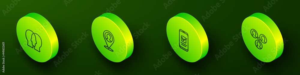 Set Isometric line Project team base, Location with person, Smartphone and icon. Vector