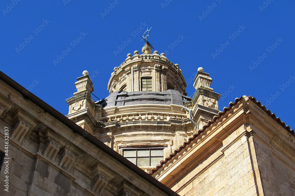 Nadir view of the top of La Clerecía in Salamanca.