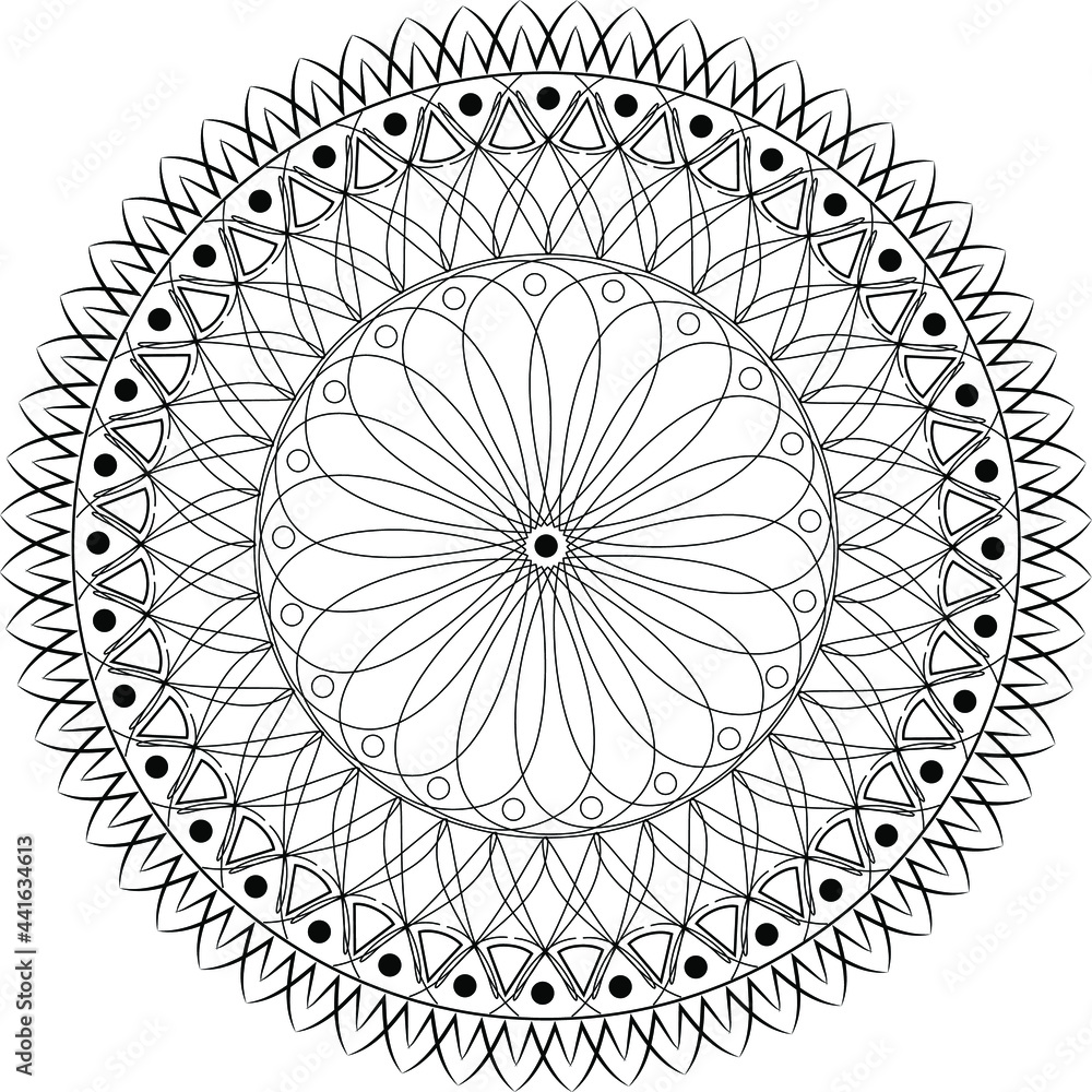 Mandala, coloring book page. Vintage elements. Oriental  black and white pattern, vector illustration. Decorative motif.