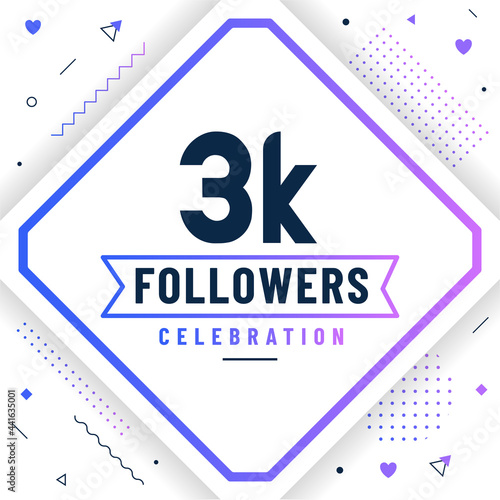 Thank you 3K followers, 3000 followers celebration modern colorful design.