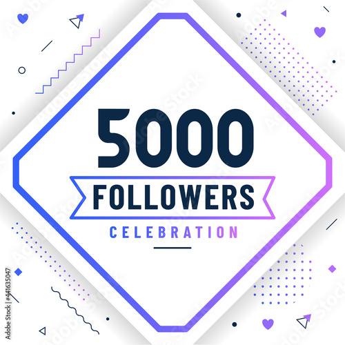 Thank you 5000 followers, 5K followers celebration modern colorful design.