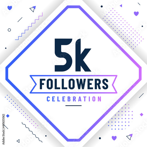 Thank you 5K followers, 5000 followers celebration modern colorful design.