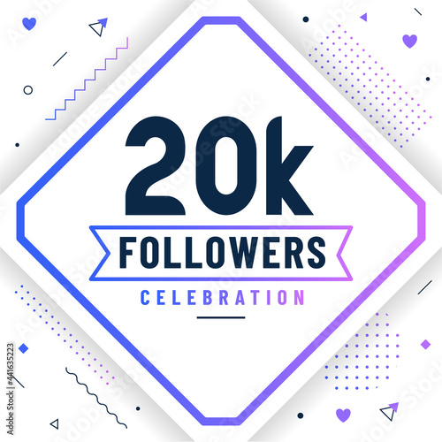 Thank you 20K followers, 20000 followers celebration modern colorful design.