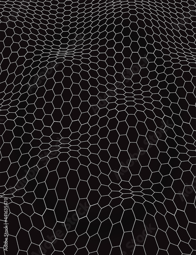 black and white dynamic hexagon wave, optical illusion wave, vector illustration