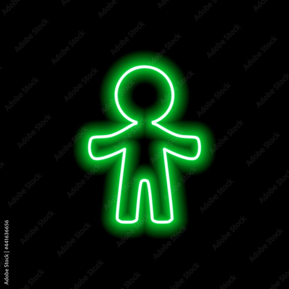 A simple neon green human contour on a black background. A simple neon green human contour on a black background.