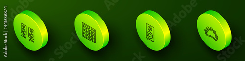 Set Isometric line Stereo speaker, Drum machine, and Tambourine icon. Vector