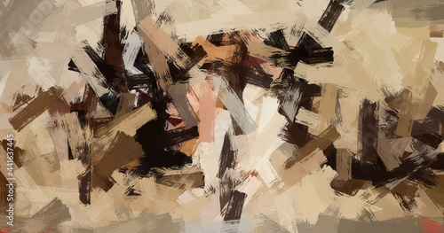 Abstract oil painting in beige and brown colors. Contemporary art - random paint strokes in warm colors. Abstract painting - jazz evening in the early 20th century.