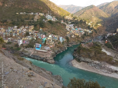 This is photo of Place called DEVPRAYAG. Devprayag is the last Prayag or the holy confluence of the Alaknanda River, from here that the confluence of Alaknanda and Bhagirathi River is known as Ganga. photo