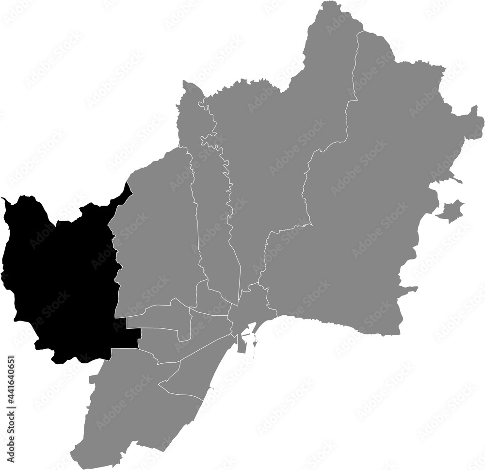 Fototapeta premium Black location map of the Malagenean Campanillas district inside the Spanish regional capital city of Malaga, Spain