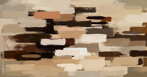 Abstract oil painting - horizontal stripes of beige and brown colors. Contemporary art - horizontal paint strokes in warm colors.