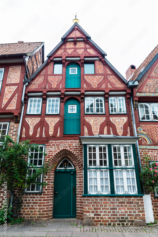 Facade of an old medieval house in Lunenburg, Germany