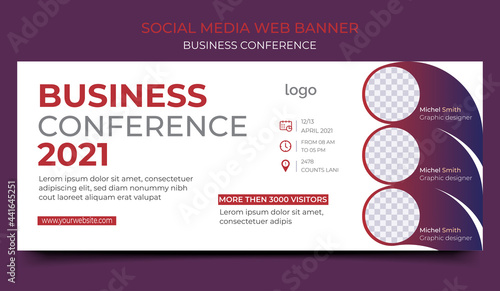 Business webinar Conference Concept Banner Template design or social media horizontal banner. Live conference or invitation banner template.