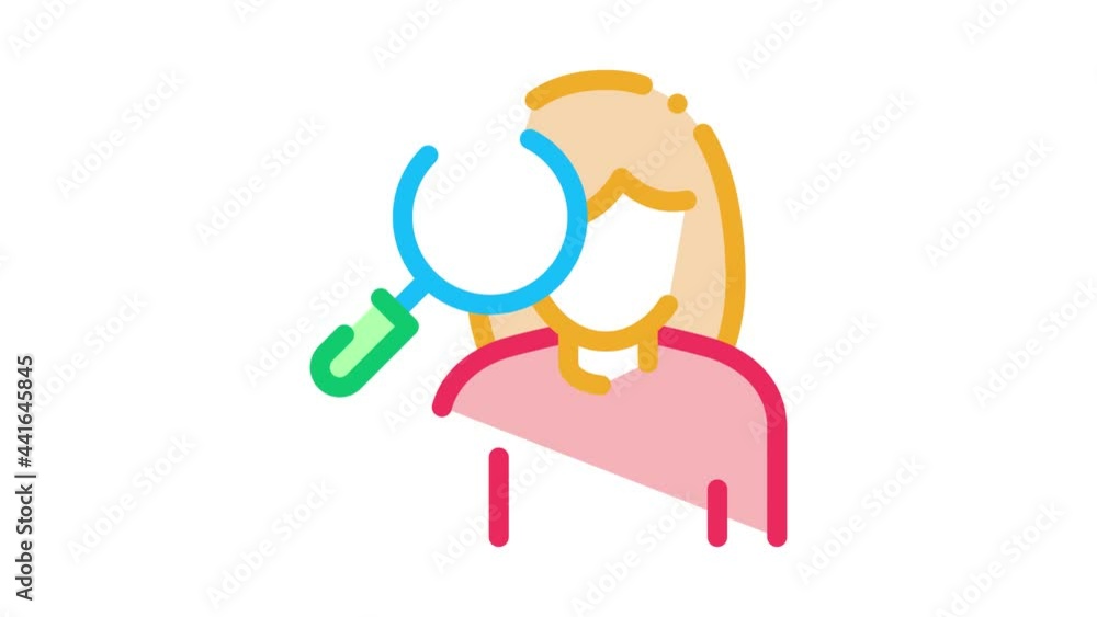 Woman And Magnifier Icon Animation. color Woman And Magnifier animated icon on white background