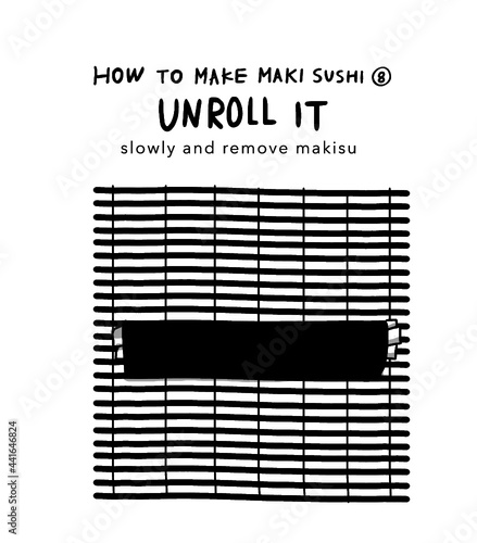 Hand drawn illustration of infographics of how to make sushi step 8 in simple drawing  © Mizuho Call