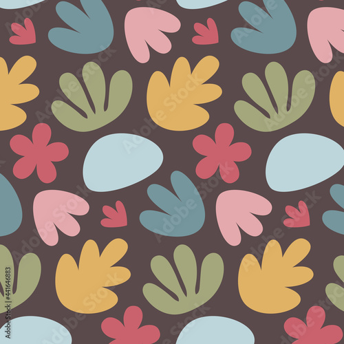 Seamless vector abstract floral pattern with flowers, leaves, plants, abstract elements in boho style for fashion, fabric, wallpaper and all prints