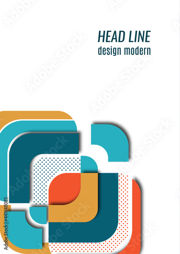 Cut squares with rounded corners and shadow, many dots. Bright geometric design for creative advertising, poster or brochure in trendy style. Vector