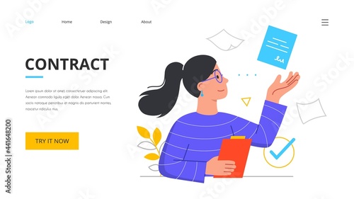 Contract concept with young female character