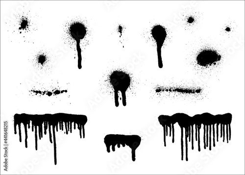 Set of graffiti spray banner. Vector spray paint shapes with smudges
